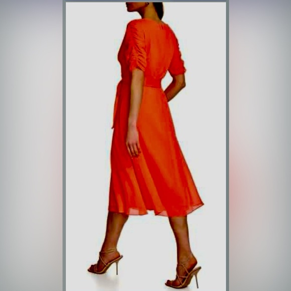 DKNY Women's Coral Wrap Midi Dress with Ruched Sleeves Size 4- Retail Price $140 - Picture 12 of 12